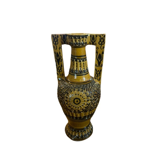 Vintage Hand-Painted Hand-Carved Tunisian Nabeul Pottery Vase Ceramic 11